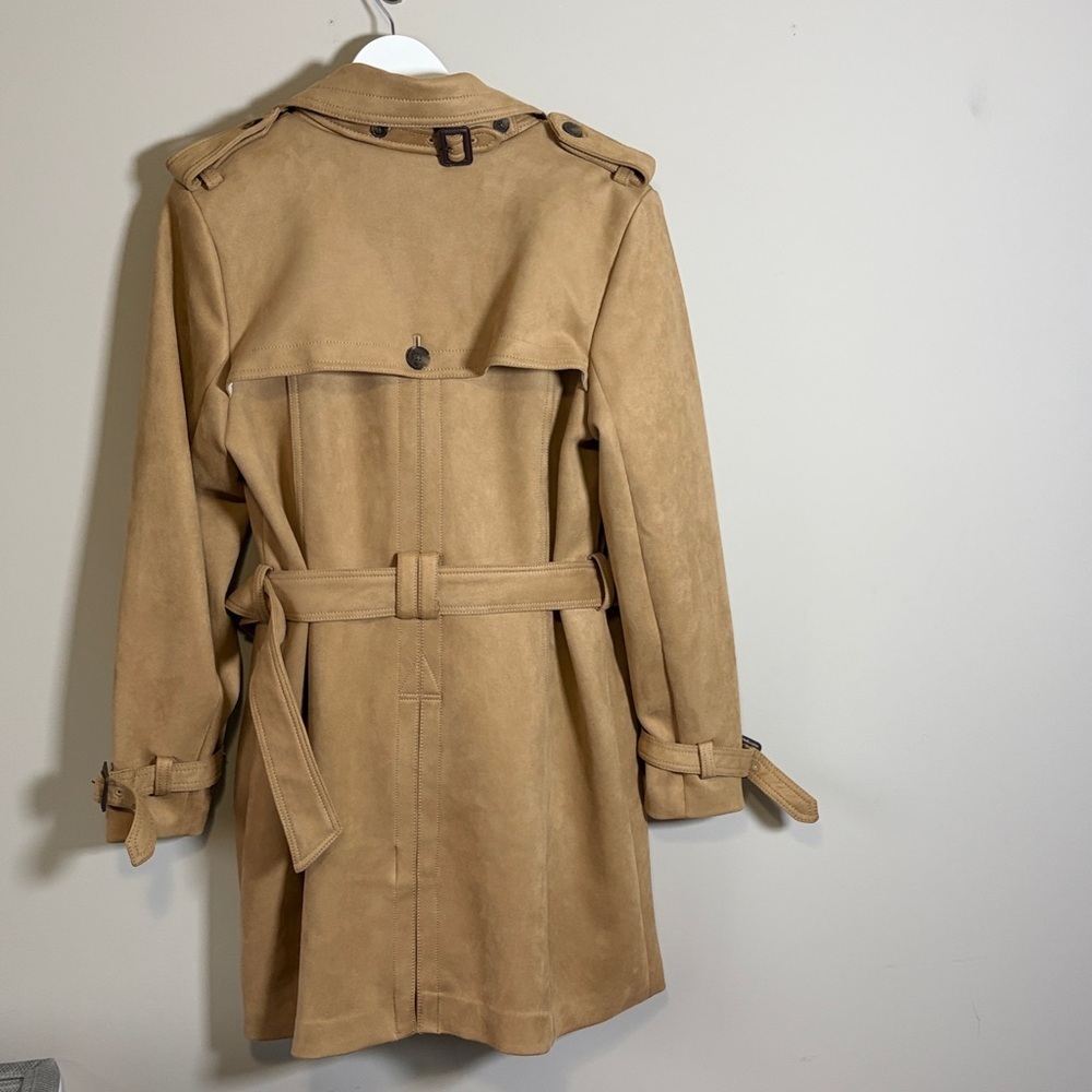 Banana Republic Classic Trench Suede Coat Tan Brown Belt Pockets Sz L - Picture 7 of 13